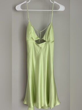 Zara Light Lime Satin Slip Dress with Front Cutout